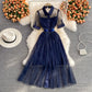 Blaues kurzes Kleid in A-Linie Modekleid 508