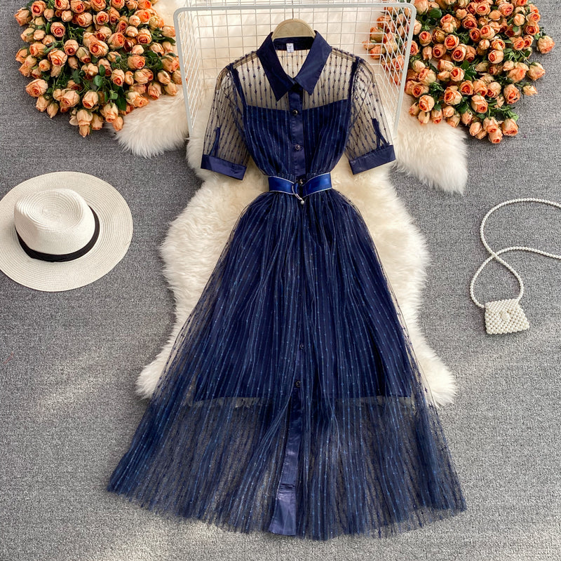 Blaues kurzes Kleid in A-Linie Modekleid 508