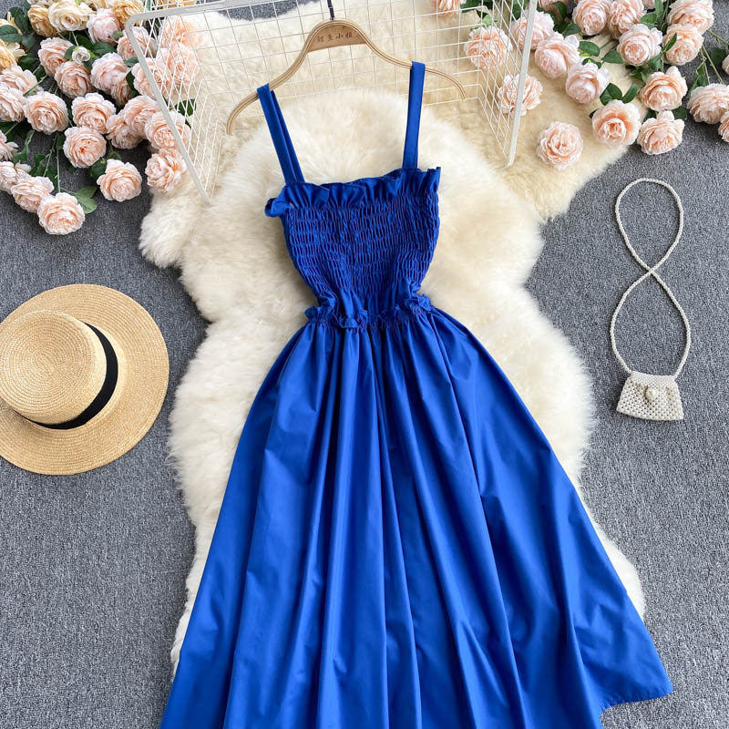Robe bleue à épaules dénudées, robe tendance 551