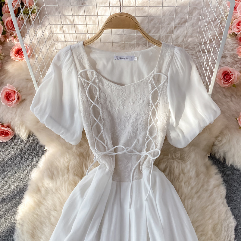 White lace A line short dress fashion dress  497
