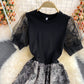 Robe courte trapèze en dentelle noire à la mode 529