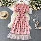 Pink v neck strawberry A line dress fashion dress  626