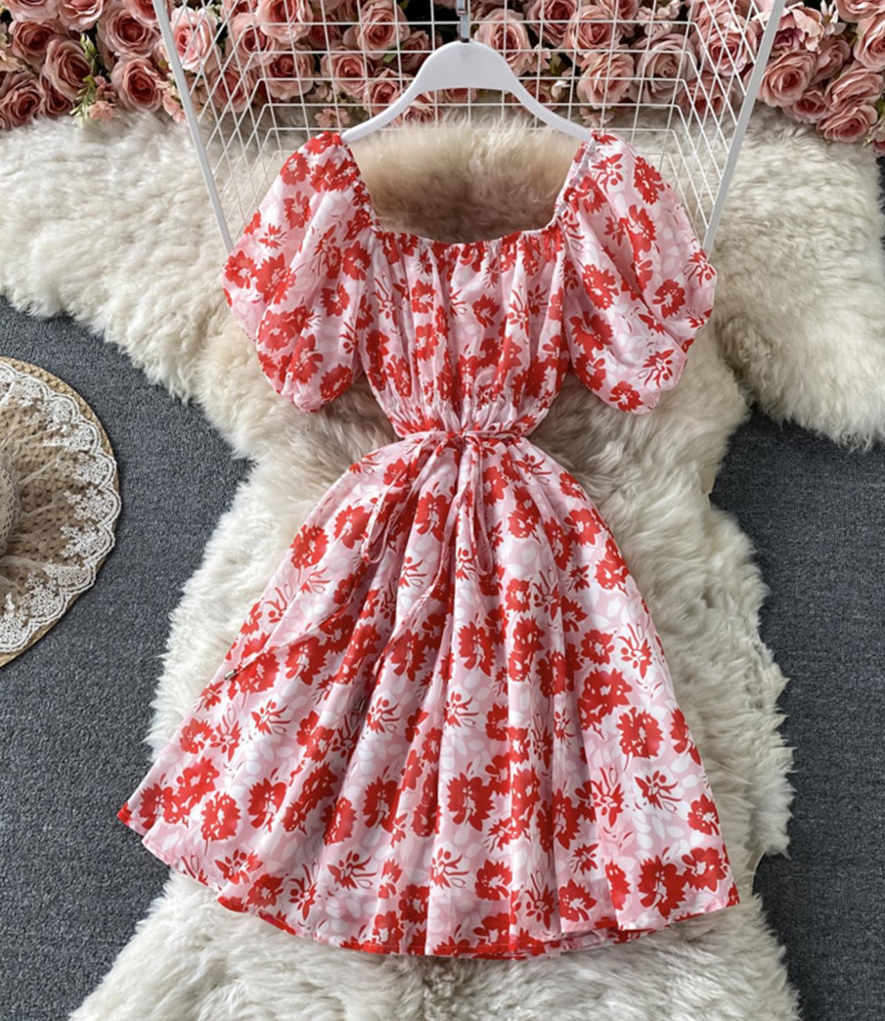 Cute A line floral dress fashion dress  691
