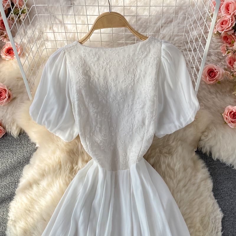 White lace A line short dress fashion dress  497