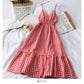 Jolie robe à carreaux à col en V Robe trapèze tendance 500