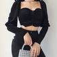 Black velvet long sleeve tops  386