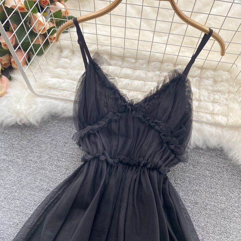 Cute v neck tulle short dress fashion dress  612