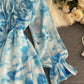 Blue A line long sleeve dress fashion dress 649