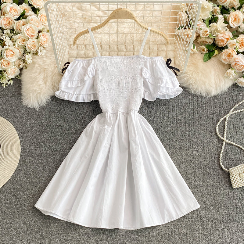 Robe courte à épaules dénudées et jolie ligne A, robe tendance 594