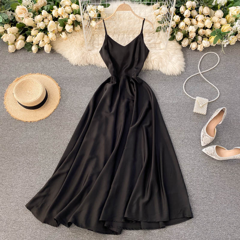 Robe trapèze à col en V mignonne et tendance 485