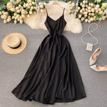 Robe trapèze à col en V mignonne et tendance 485