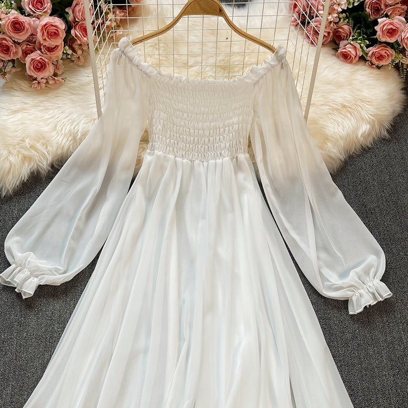 White chiffon long sleeve dress fashion dress  455
