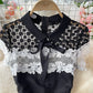 Cute lace short dress black A line dress  606
