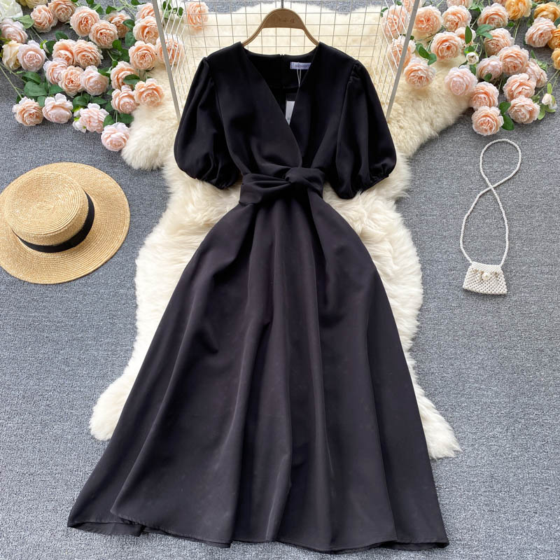 Simple v neck short dress fashion dress  512