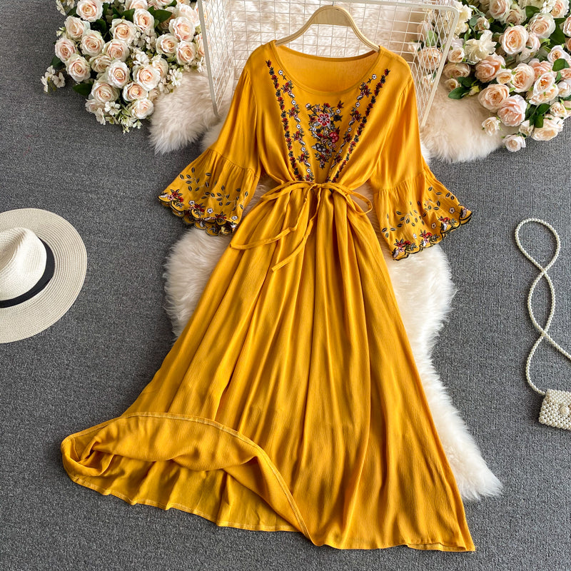 Sweet long-sleeved embroidered dress  607