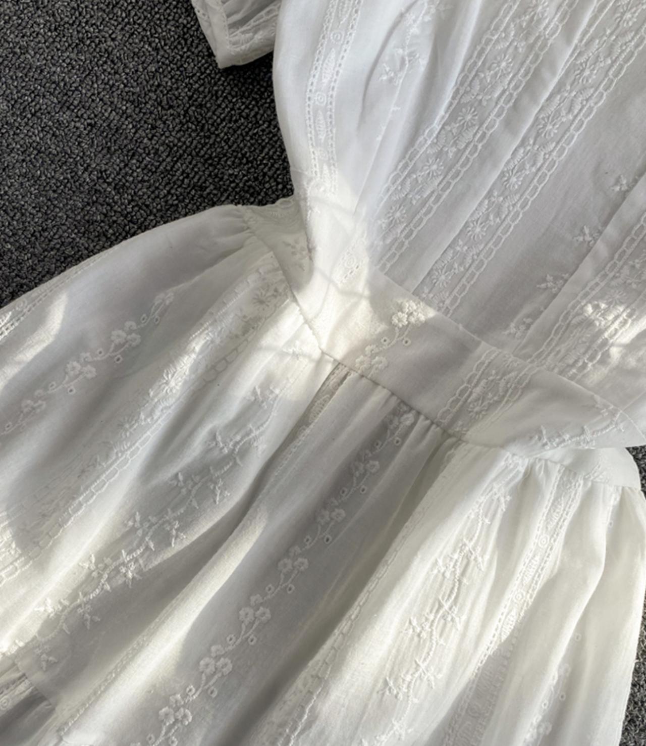 White A line v neck dress fashion dress  669