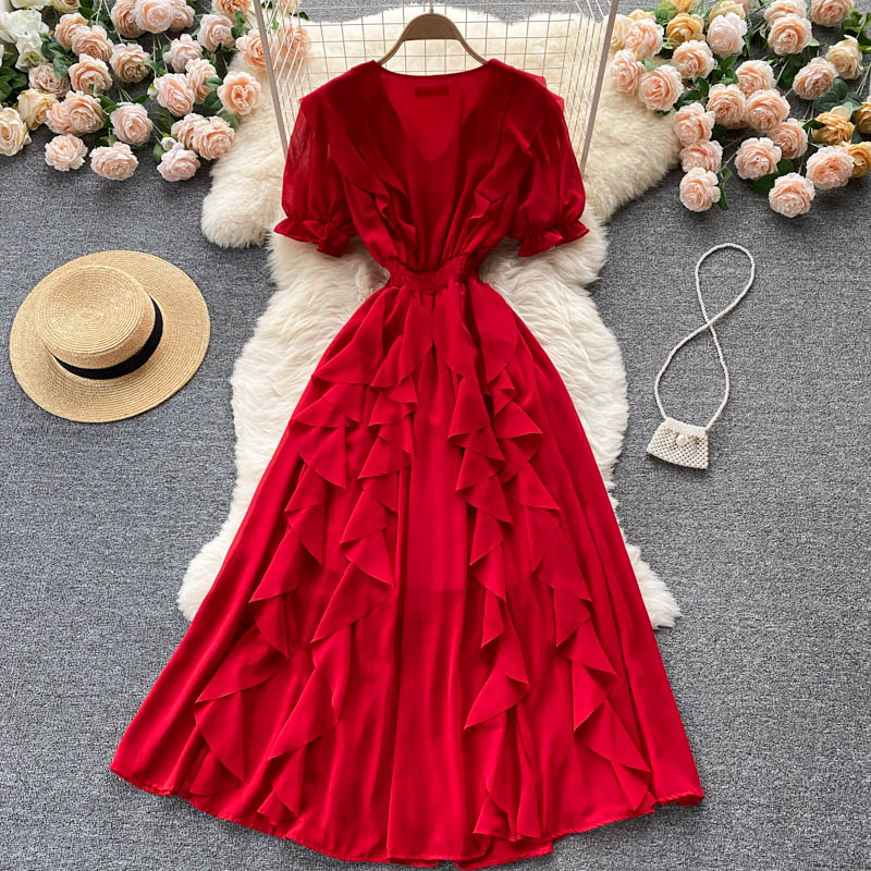 Cute v neck chiffon short dress fashion dress  471