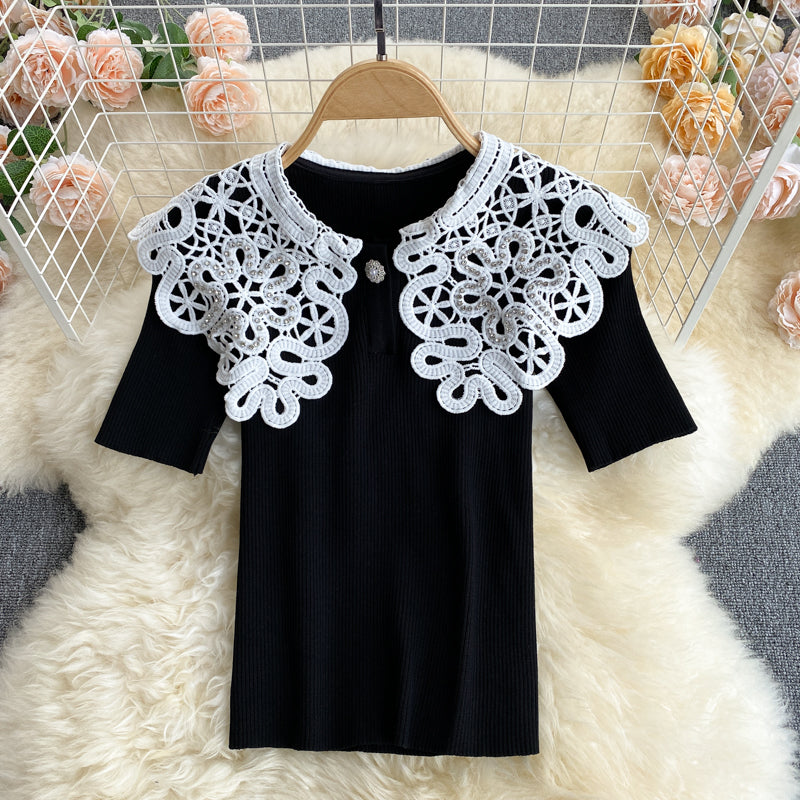 Chemisier tricoté mignon à manches courtes pour la réduction de l'âge, jupe à pois tout-en-un, costume deux pièces à la mode 598