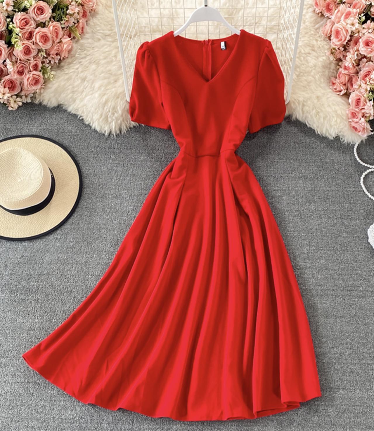 Simple v neck short dress fashion dress  659