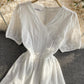White A line v neck dress fashion dress  669