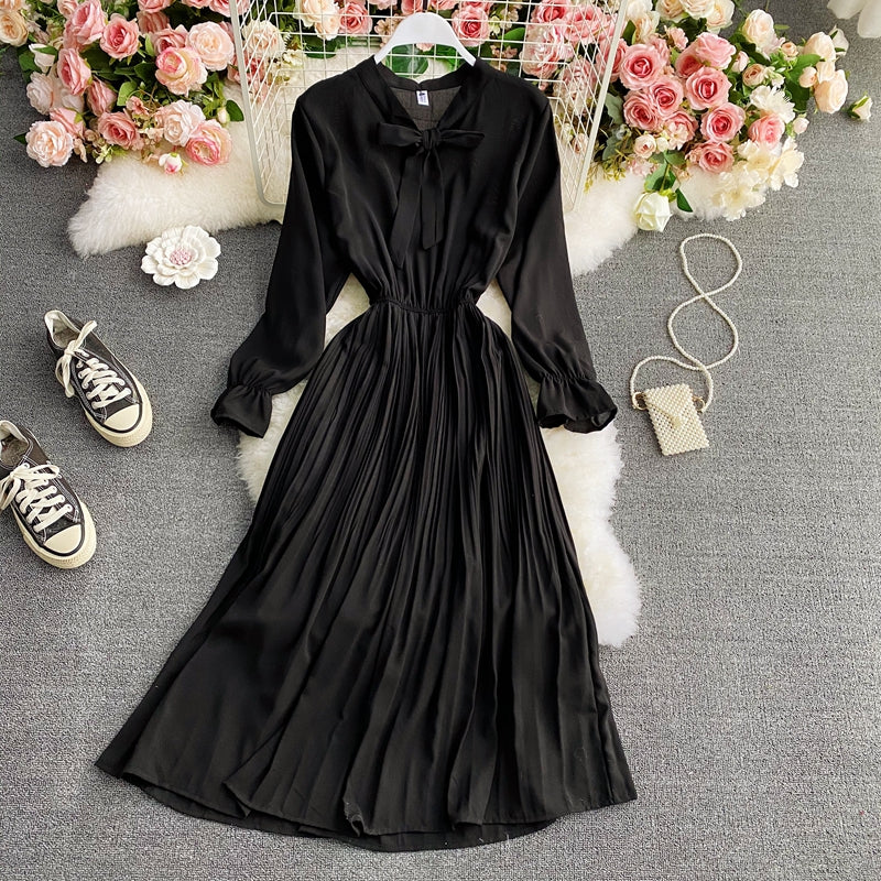 A line bow long sleeve dress  602