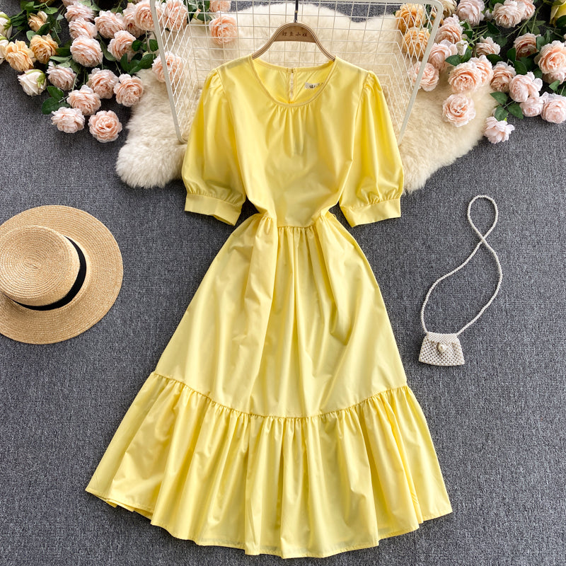 Gelbes kurzes Kleid in A-Linie Modekleid 580