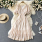 Robe mi-longue en mousseline de soie française à col en V et dentelle douce 609