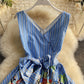 Blue v neck short dress fashion dress  694