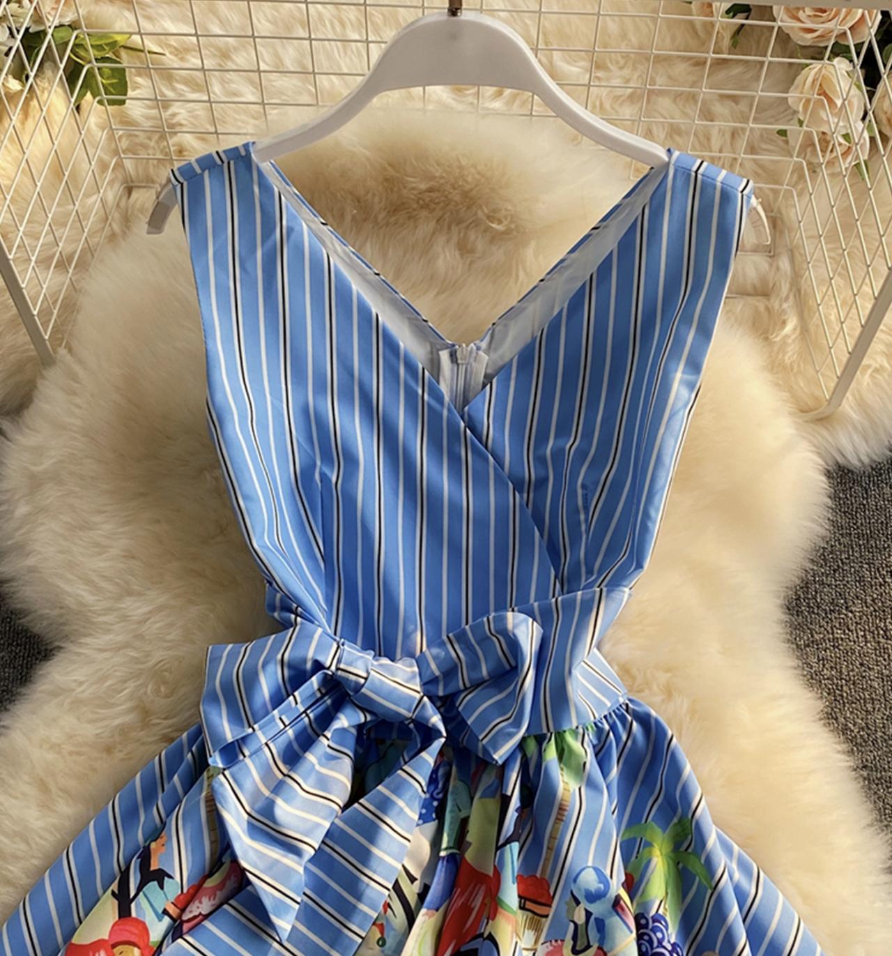 Blue v neck short dress fashion dress  694