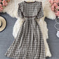 Cute A line plaid dress  671