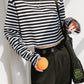 Black and white stripe long sleeve T shirt  323