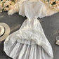 White A line v neck dress fashion dress  669