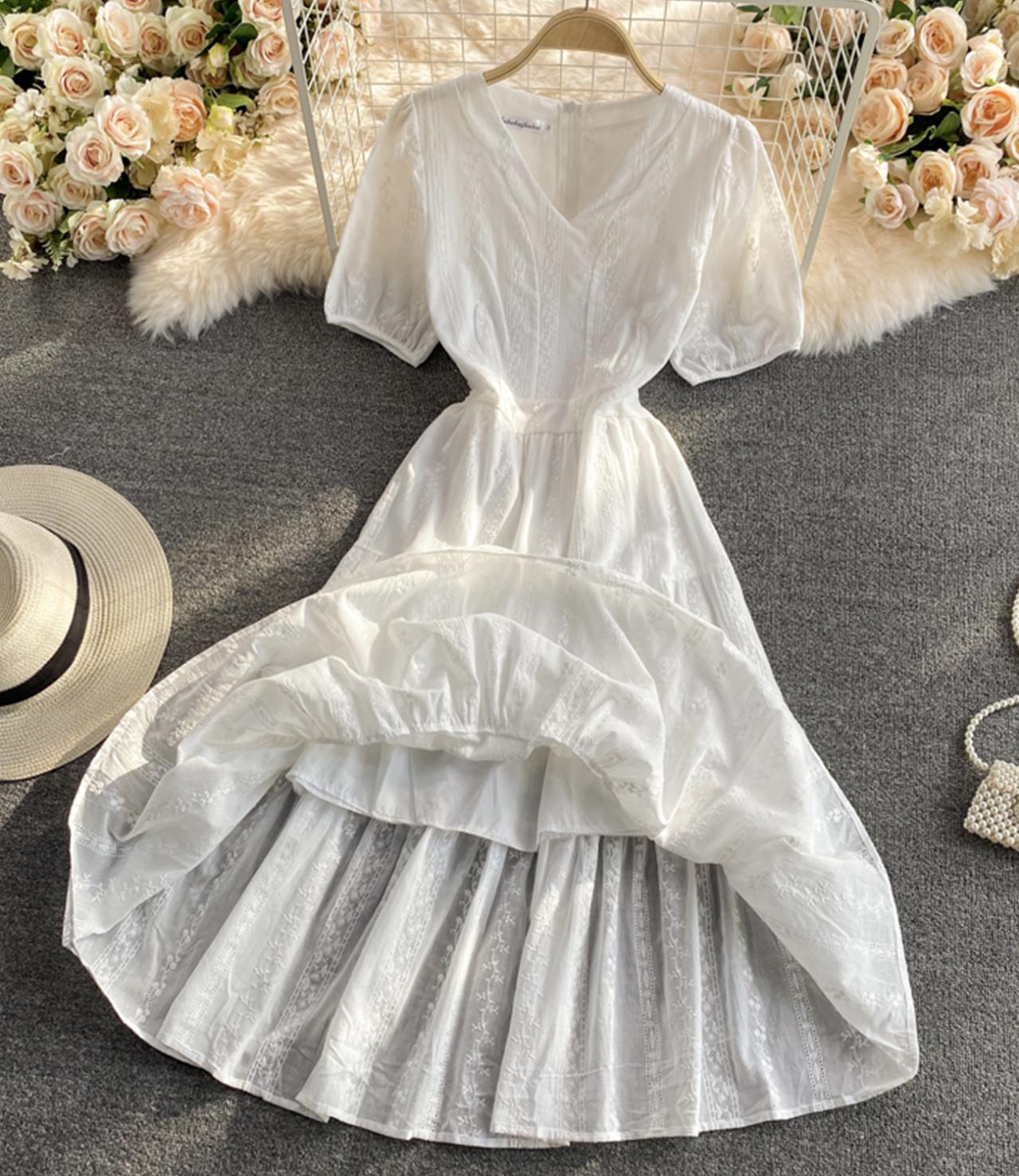 White A line v neck dress fashion dress  669