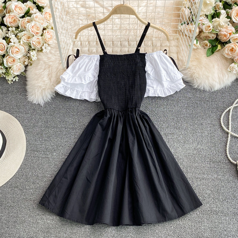 Robe courte à épaules dénudées et jolie ligne A, robe tendance 594