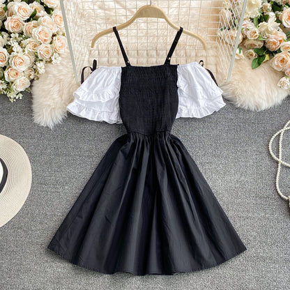 Robe courte à épaules dénudées et jolie ligne A, robe tendance 594