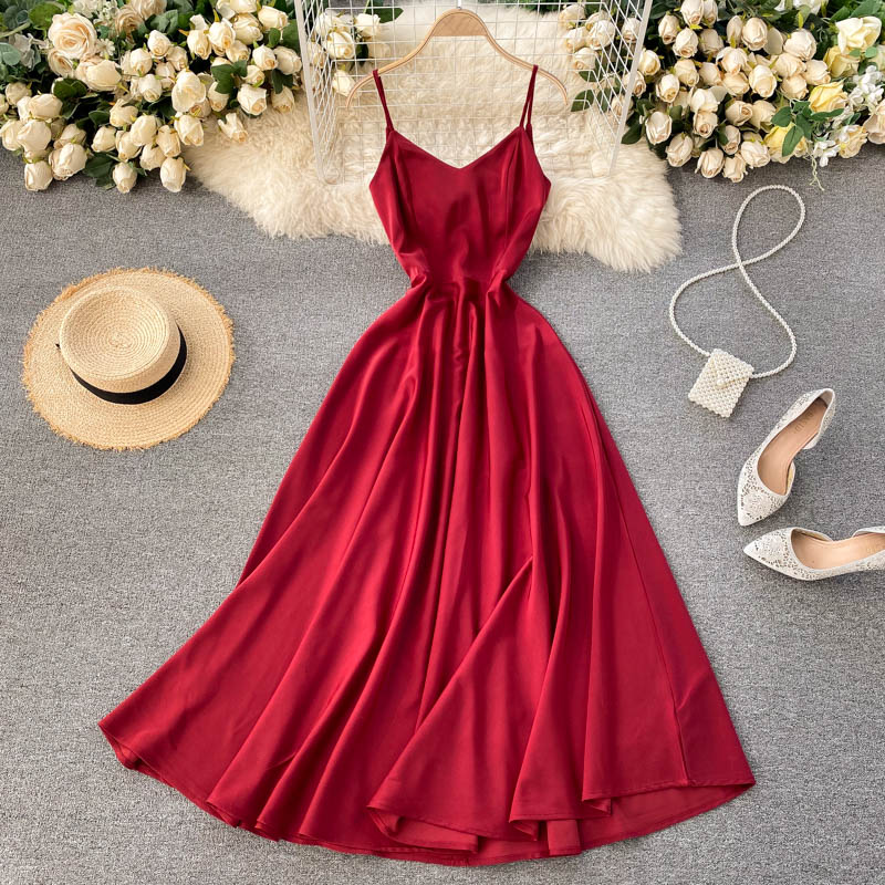 Robe trapèze à col en V mignonne et tendance 485