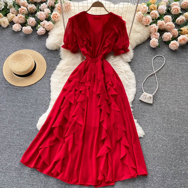 Cute v neck chiffon short dress fashion dress  471