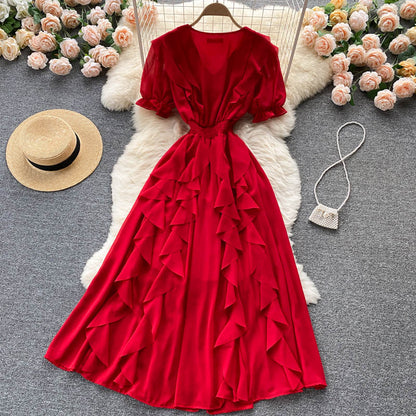 Cute v neck chiffon short dress fashion dress  471