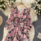 Cute v neck floral dress A line fashion dress  501