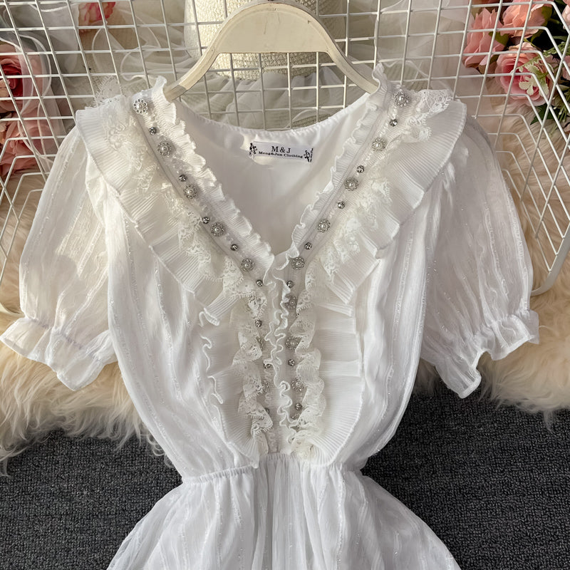 White A line short dress fashion dress  615