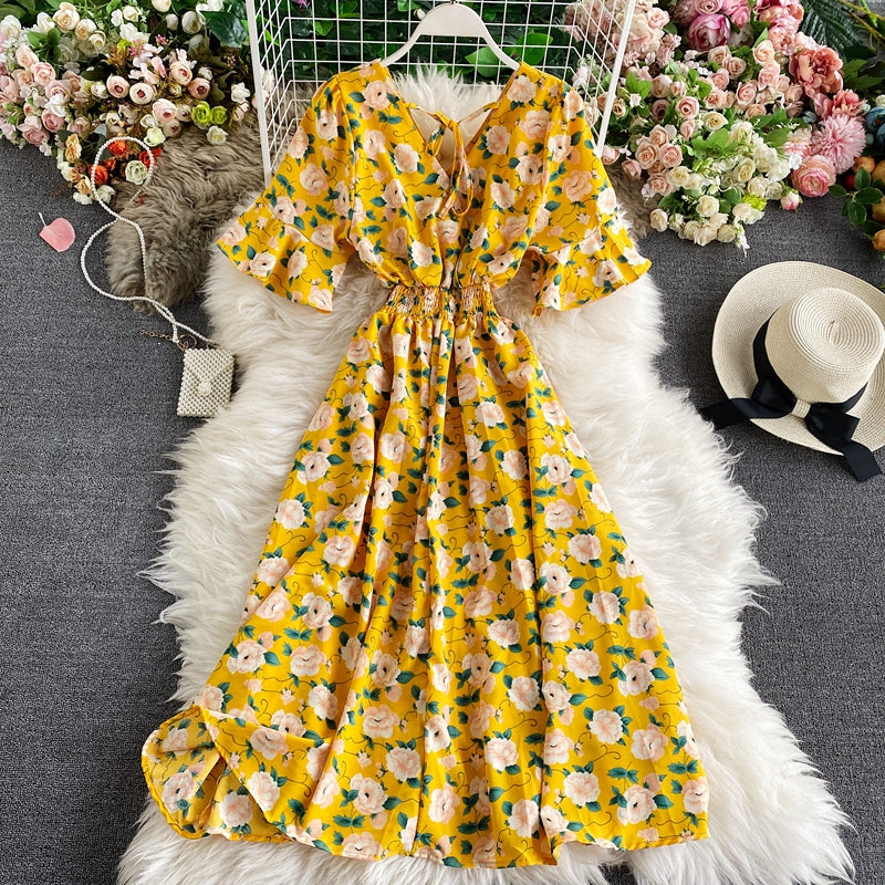 Cute v neck floral dress fashion dress  483