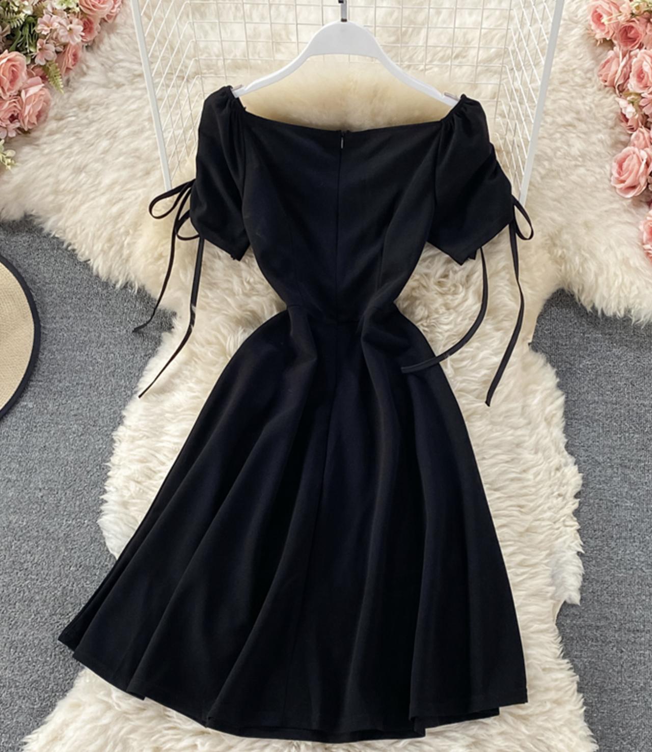Black A line short dress fashion dress  656