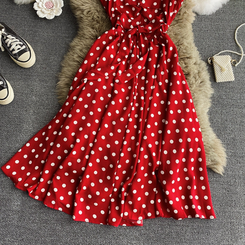 Red polka dot A line dress  482