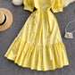 Gelbes kurzes Kleid in A-Linie Modekleid 580
