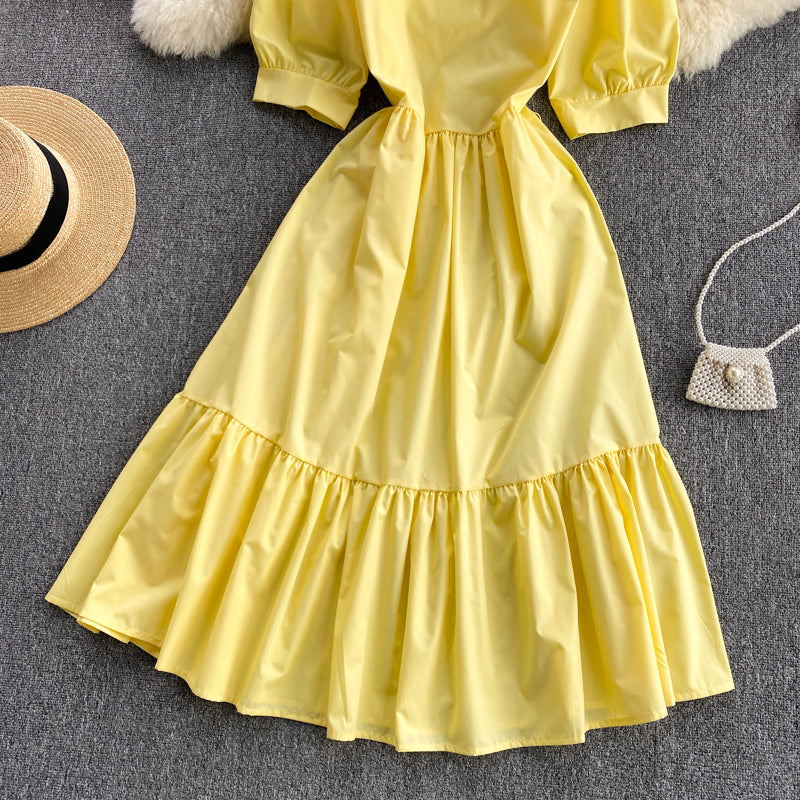 Gelbes kurzes Kleid in A-Linie Modekleid 580