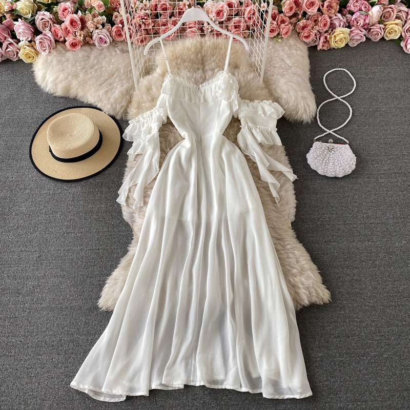 Jolie robe blanche en mousseline de soie à la mode 538 