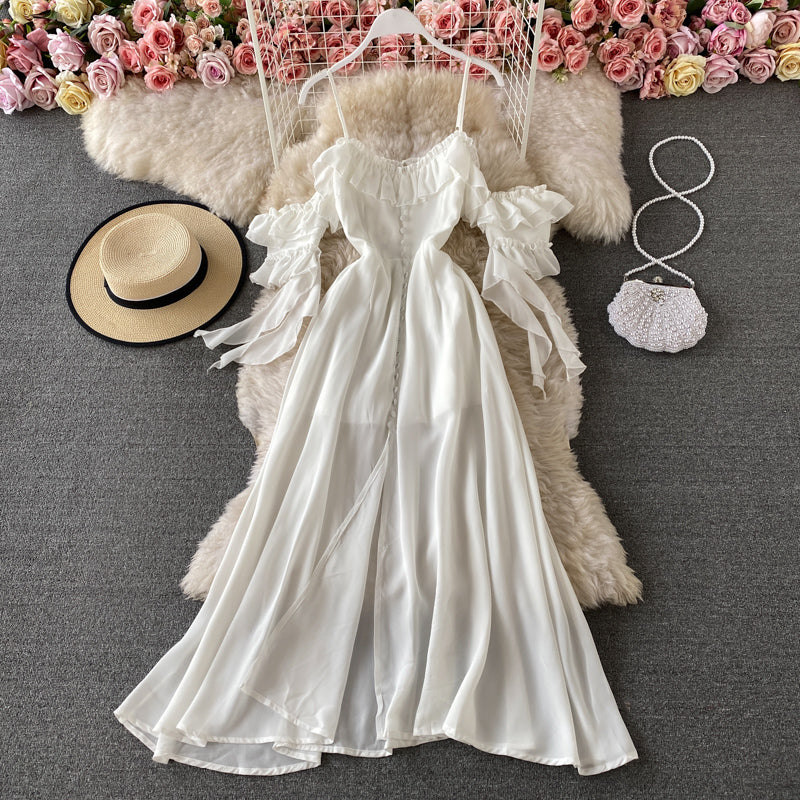Jolie robe blanche en mousseline de soie à la mode 538 