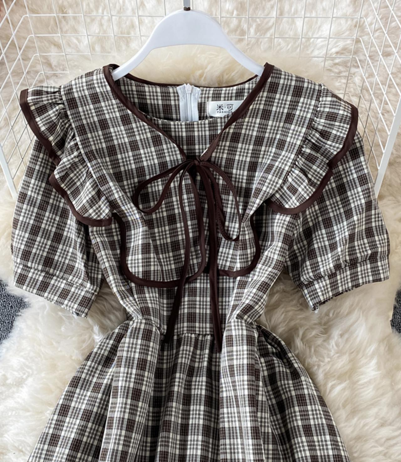 Cute A line plaid dress  671