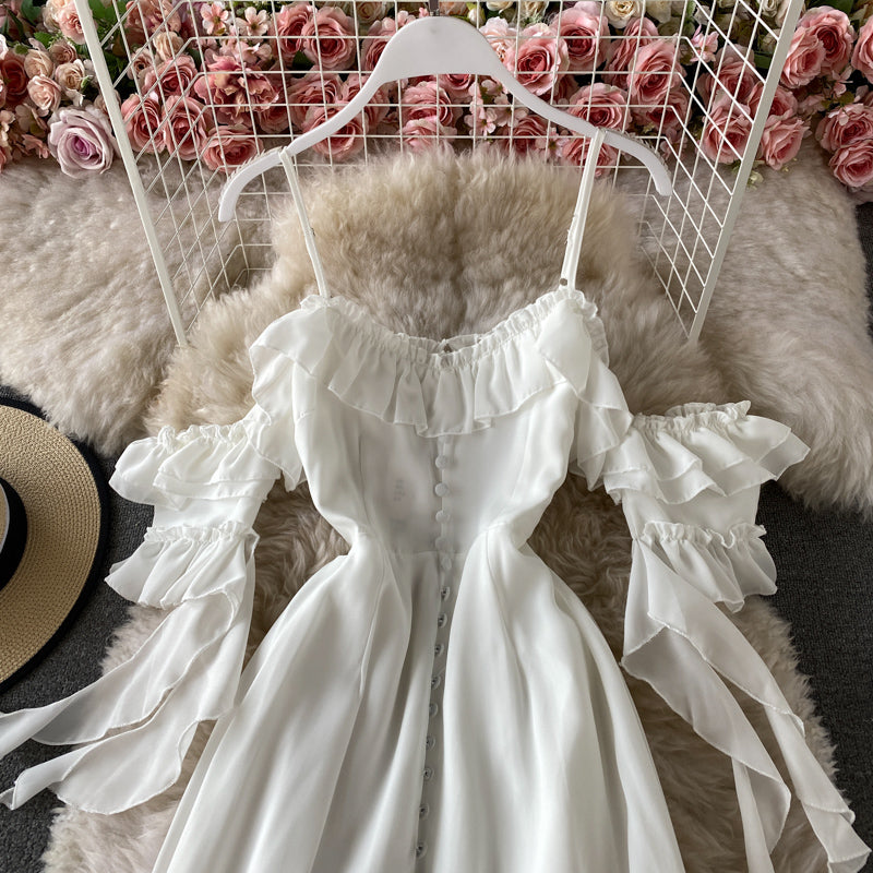 Jolie robe blanche en mousseline de soie à la mode 538 
