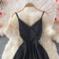 Black v neck tulle short dress A line fashion dress  496